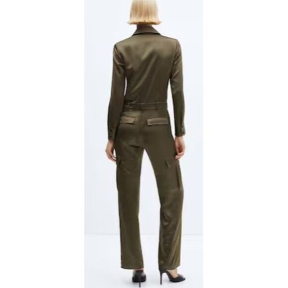 MNG Mango One Piece Suite Kate Size XS Jumpsuit Olive Green Cargo $139 NWT - Picture 2 of 16